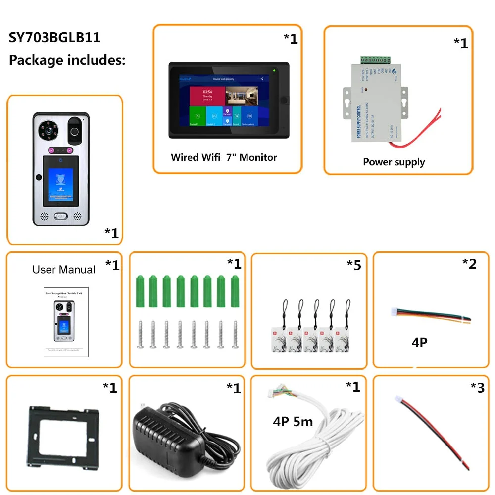 
7 inch Wifi Wireless Face Recognition Fingerprint IC Video Door Phone Doorbell Intercom System with 1080P Camera Support Unlock 