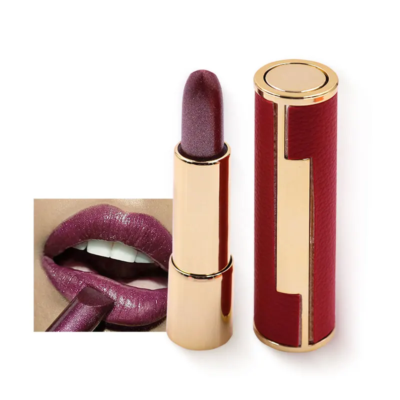 product custom logo luxury leather press on lipstick metallic pearl shimmer lip stick long lasting for daily party makeup-5