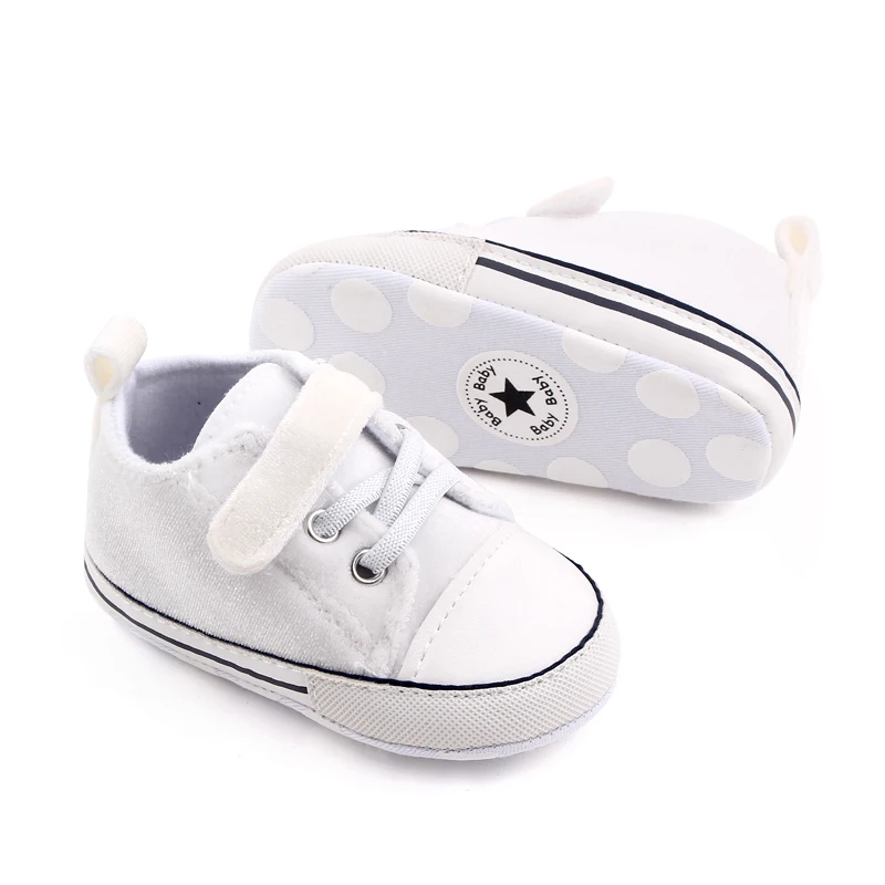 New Arrival Star Dot Canvas Baby Sneakers Shoes Lace up Walking Shoes Soft Sole Slip on House Slippers manufacture