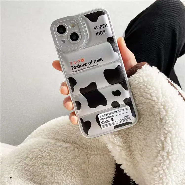 Puffer Phone Case for iPhone X/XS Square Edge with Trendy Cute Lovely White  Heart - The North Puffy Down Jacket Face Shockproof Camera - Elegant 
