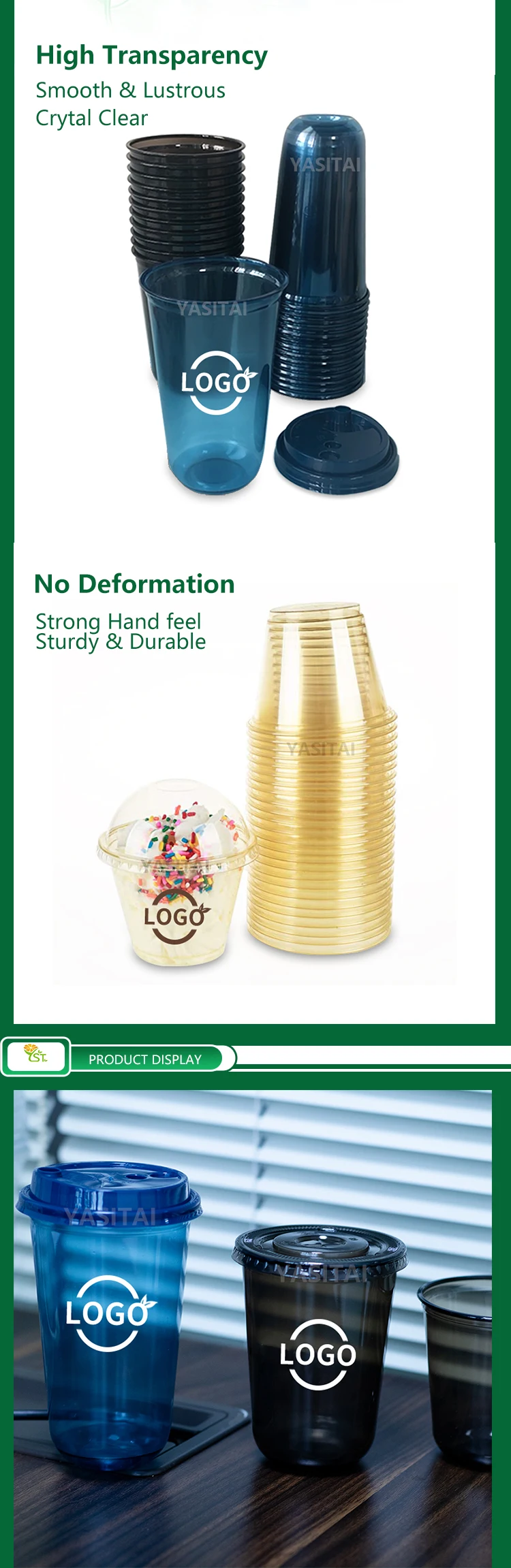 Environmentally Friendly Transparent Plastic Cup Custom Logo Printed Disposable Colored With