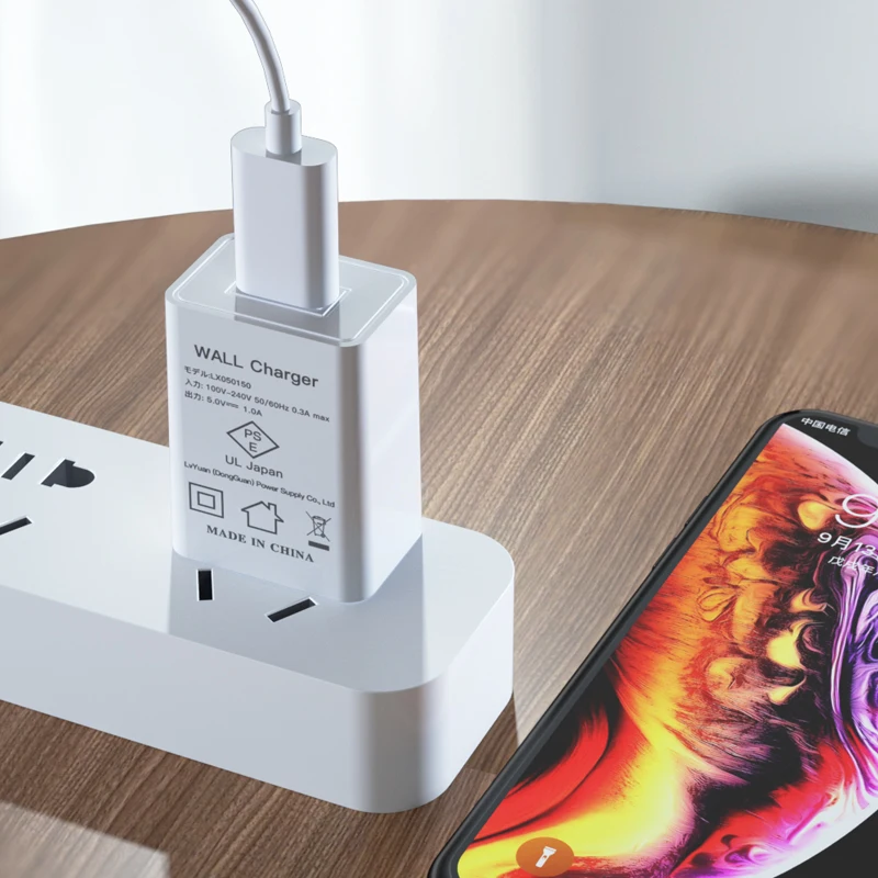 
 Настенное зарядное устройство usb 5 в 1 А 5 в 1 а 1000 мА адаптер питания с вилкой JP & PSE сертификация для смартфонов LX050100  