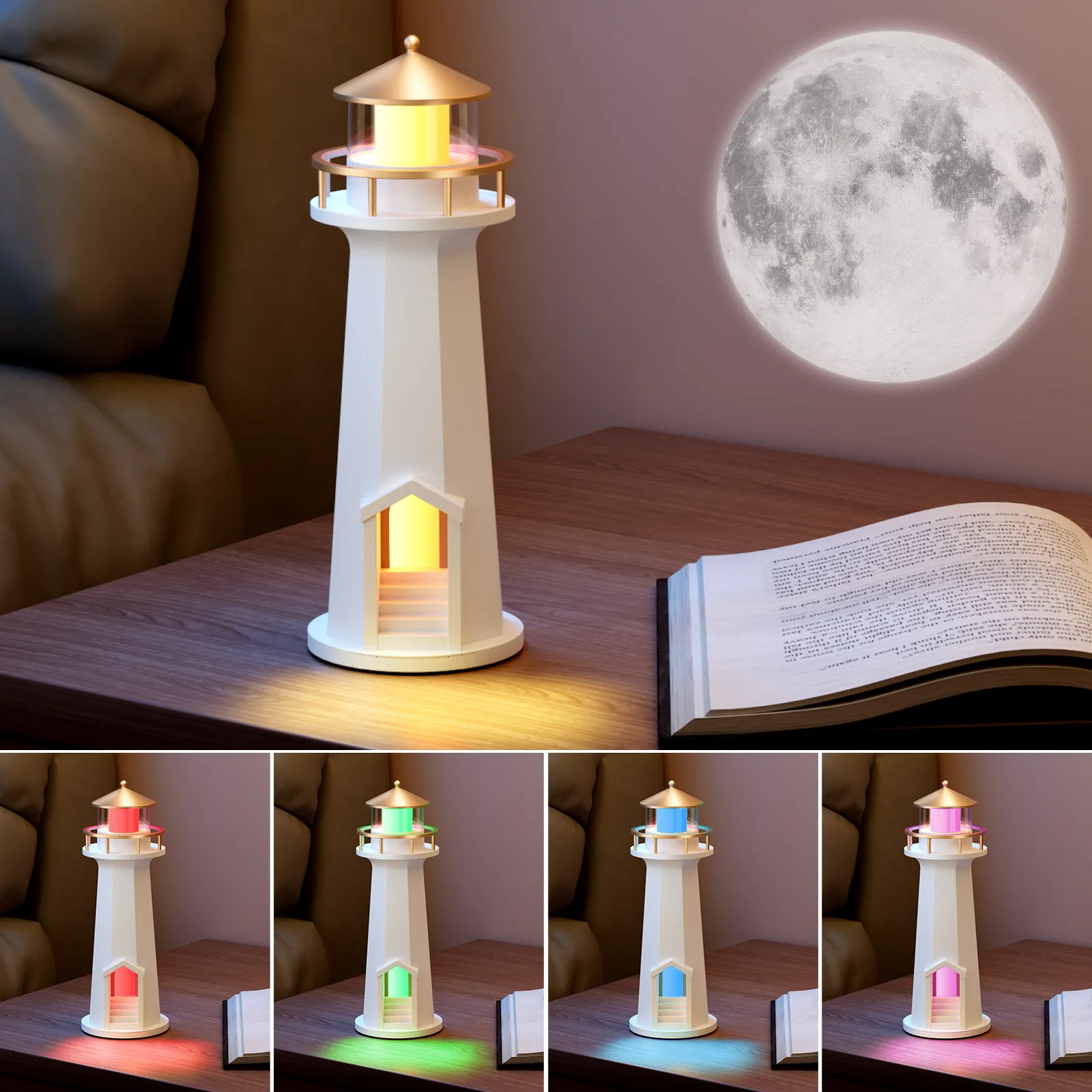 Creative New Product N75 Moon Lighthouse Color Atmosphere Light, Projection Light, Bedroom Night Light, 2025 Christmas Gift