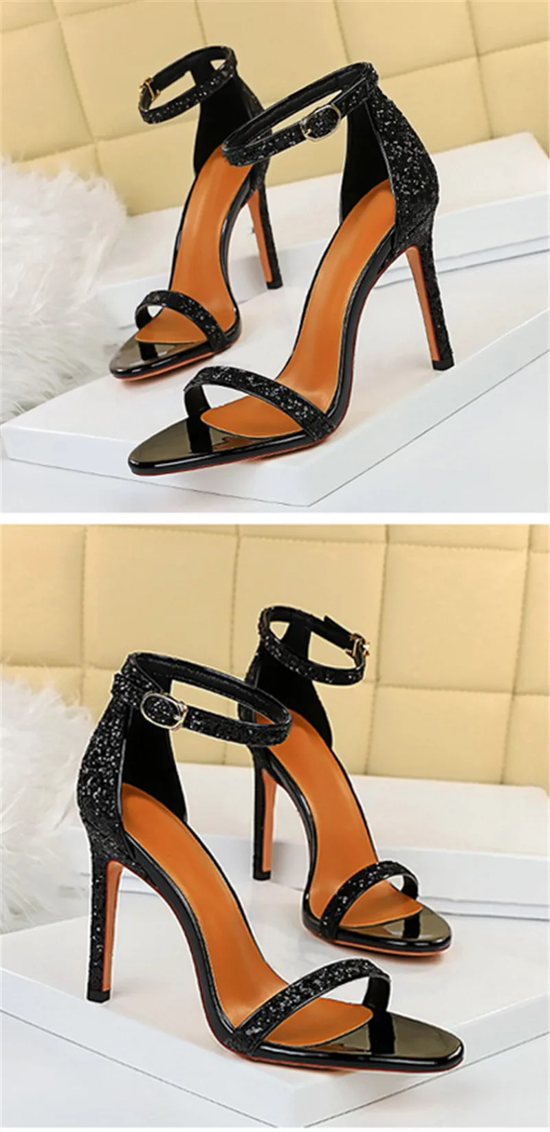 Eilyken Fashion Sequined Cloth Women Wedding Sandals Ankle Buckle Strap ...