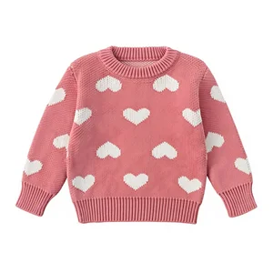 Baby Pullover Sweater Valentine's Day Heart Embroidery Knit Coat for Autumn Fall and Winter