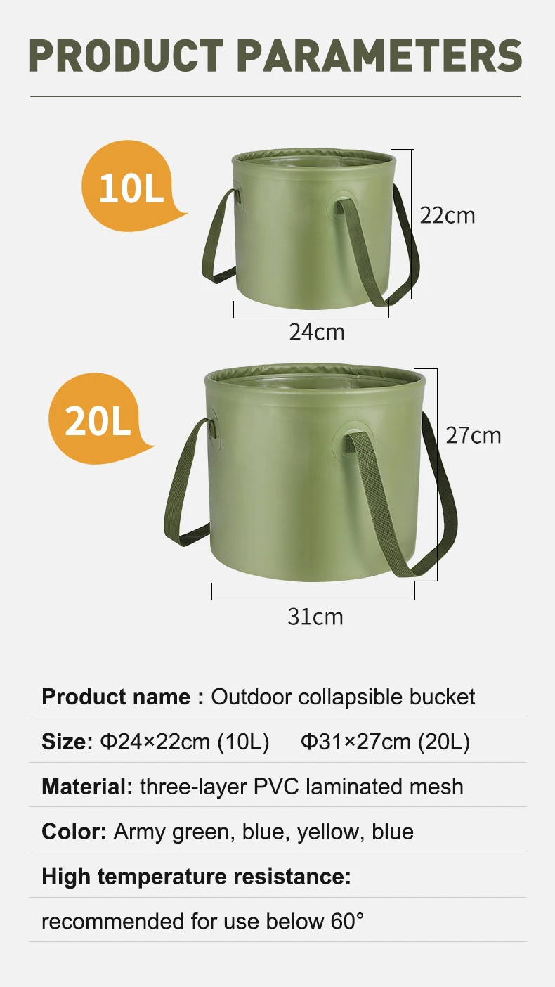 Camping Accessories Wholesale Waterproof Travel Camping Beach PVC Folding Bucket Multifunctional Collapsible Bucket