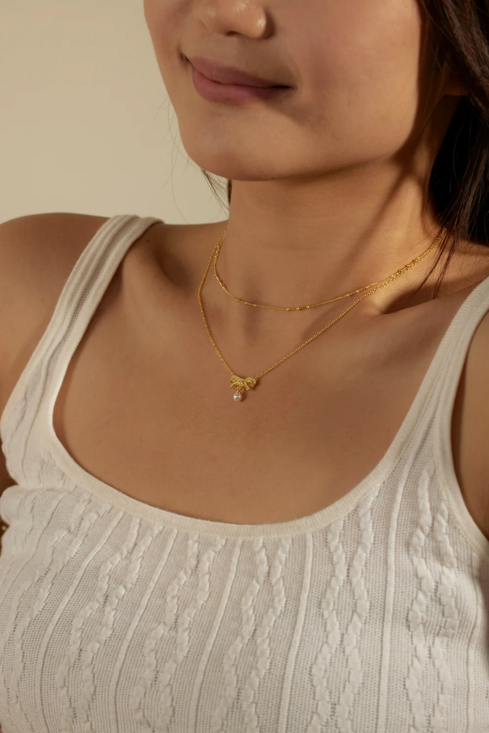 KAKODIY cubic zirconia bow necklace elegant and sweet double-layer clavicle chain 925 Sterling Silver 18K gold plated necklace for women detail 4