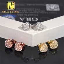 Classic Hip Hop Jewelry Heart Shape Iced Out Ear Studs 925 Sterling Silver VVS Moissanite Stud Earring For Women