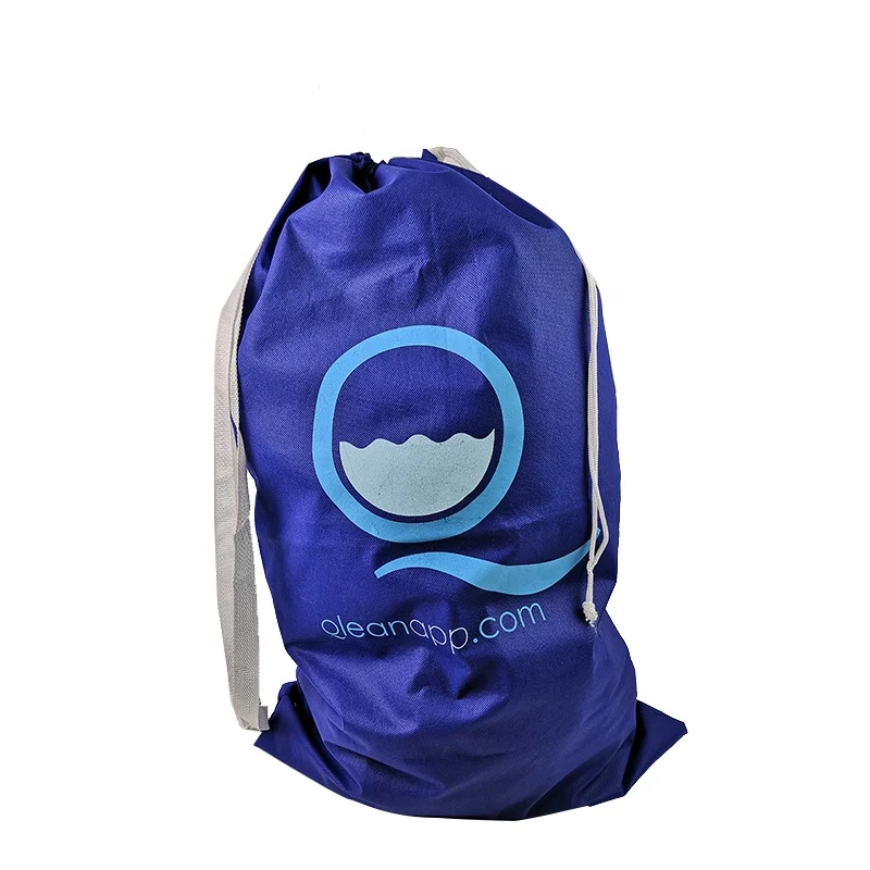 Custom Print Logo Black Polyester Drawstring Laundry Bag Personalize Laundry Bag