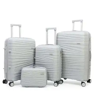 Wholesale Fashionable 14\" 20\" 24\" 28\" Polypropylene Spinner Luggage Set 4-Wheel Trolley Suitcase with Men's Zipper for Trips