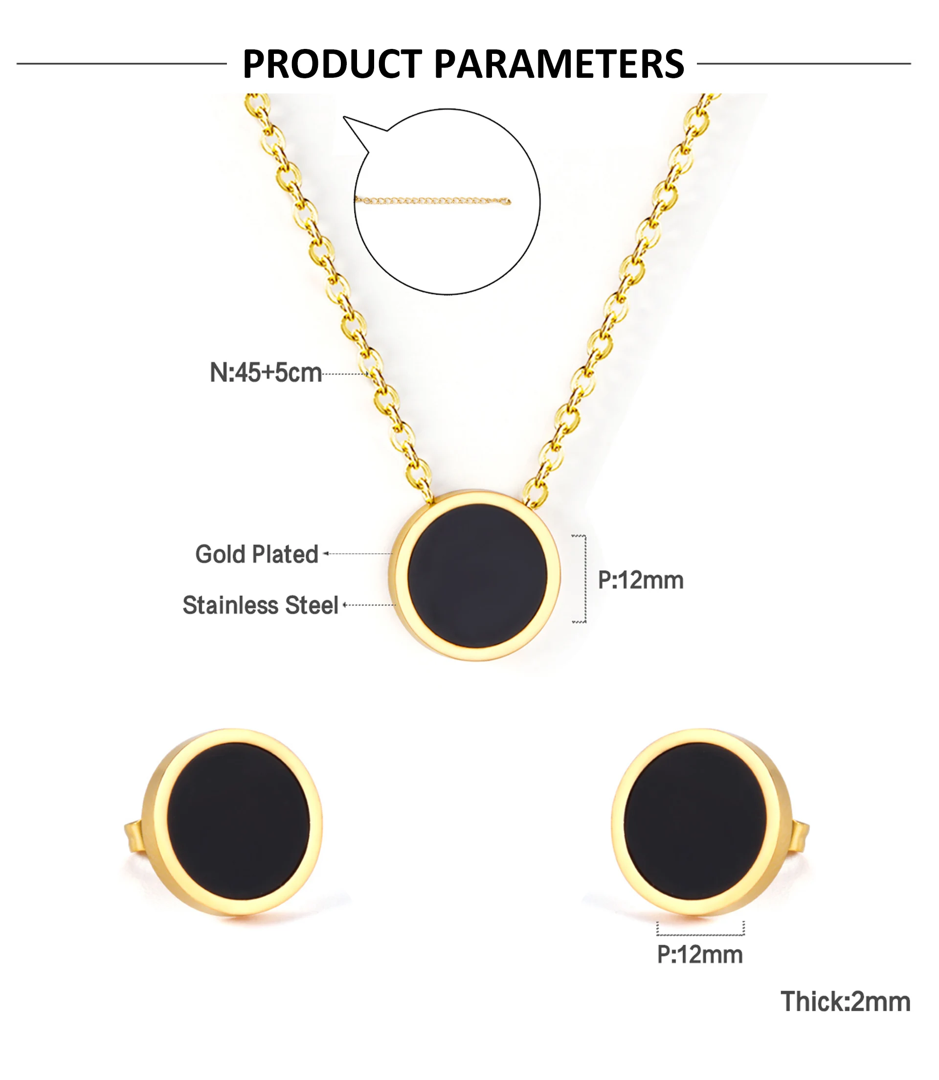 High Quality Pvd 18k Gold Waterproof Plated Stainless Steel Black