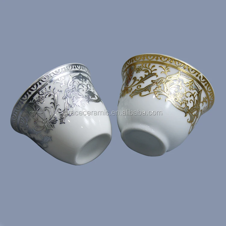 Wholesale Cheap Custom Printing Gold Silver Ceramic 12 Pcs Cawa Cups Set for Arabic