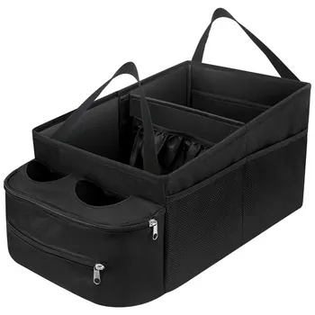 Passenger Seat Organizer Collapsible Car Storage Multifunction Car Seat Back Bag Car Storage Bag with Tissue Box and Cup Holders