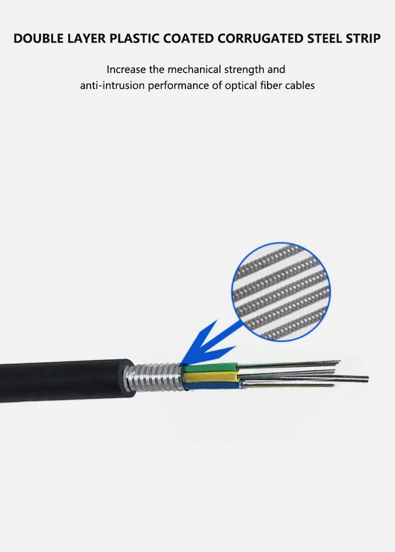 Outdoor Armored G652D G657A1 G657A2 Fiber Optic Cable for Telecom Communication with Steel Tape Armored Protection