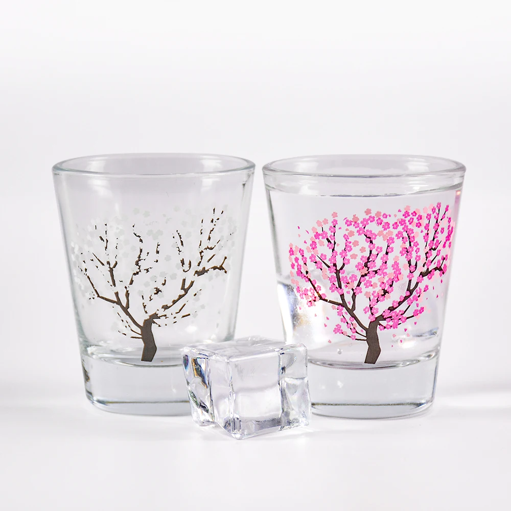 Color Changing Printing Japanese Style 2oz Espresso Soju Shot 60ml Small Flower Mini Whisky 50ml Glass Cup