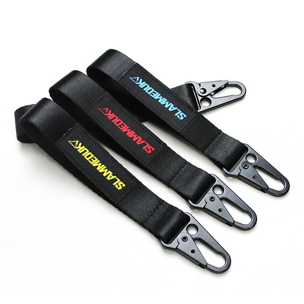 Multifunctional Eagle Mouth Hook Wrist Strap Metal Keychain with Polyester Knit Custom LOGO Woven Sewing for Mountain-Climbing