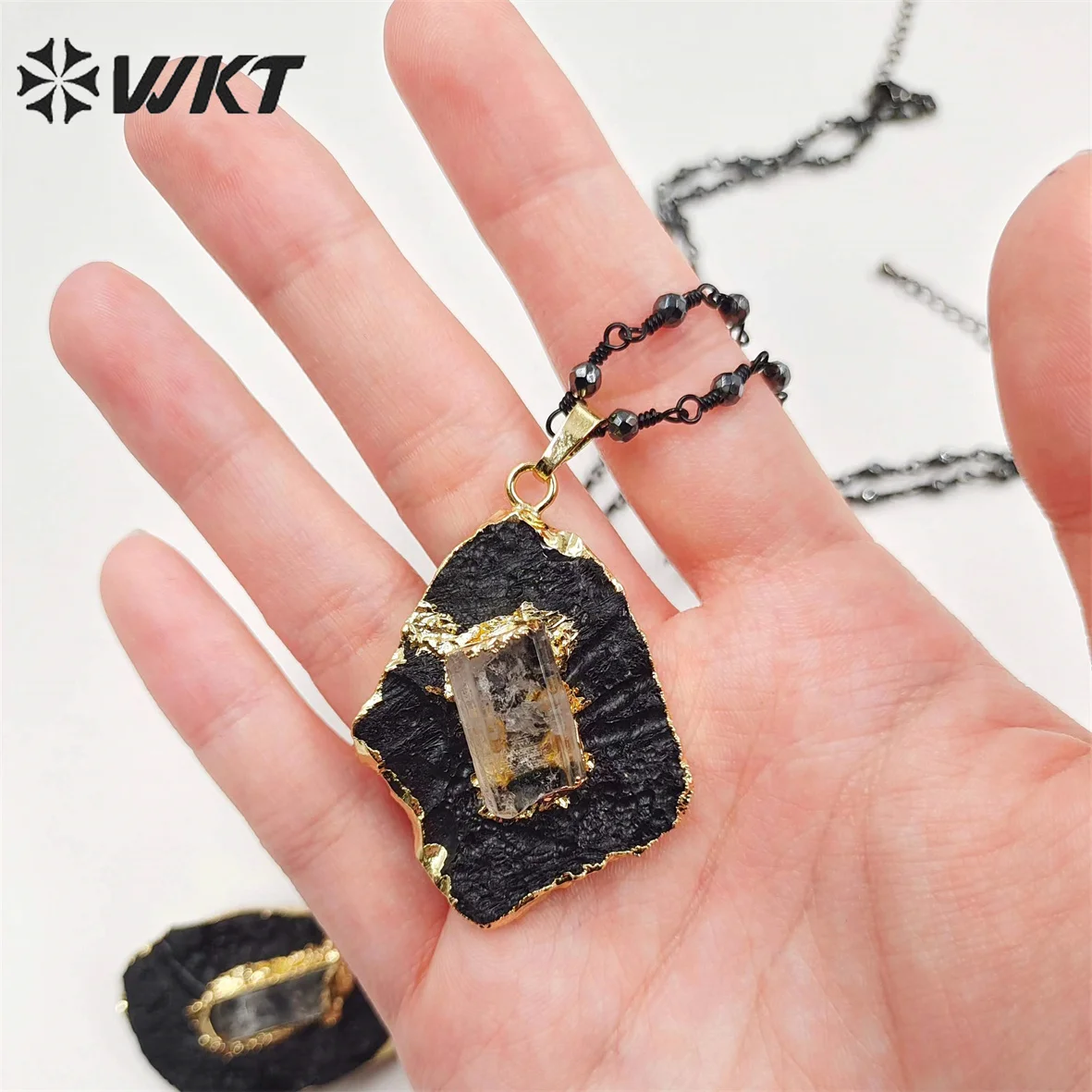 WT-N1088 WKT Wholesale Free Form Raw Stone 18k Real Gold Plated