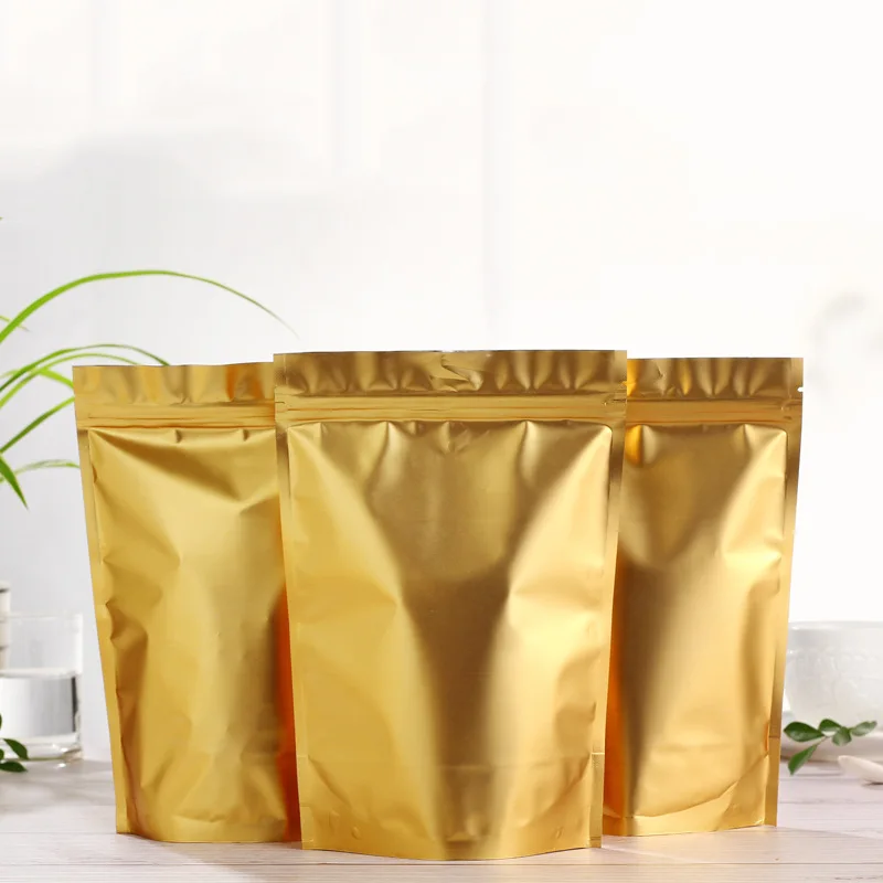 Plain mylar bags 100% food grade with zipper custom printed powder tea bags pack coffee with flat bottom pouch