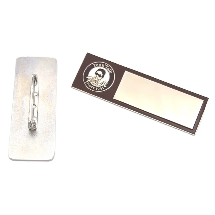 Magnetic Name Badge Company Customized Name Tag Factory Wholesale Rectangle Metal Name Badge with Safety Pin Back