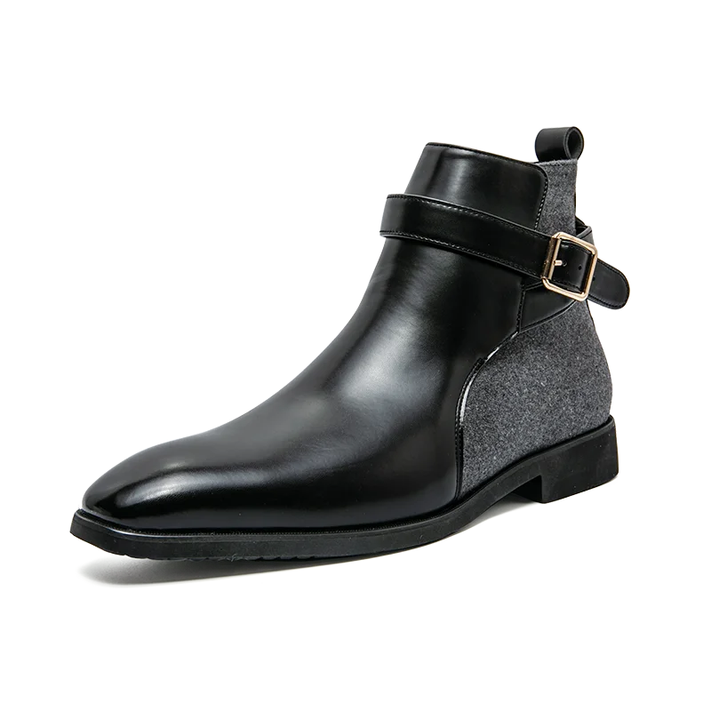 Men's Dress Boots with Brown & Black Buckle Strap Pointed Toe &  Anti-Slippery Feature Big Size 39-48