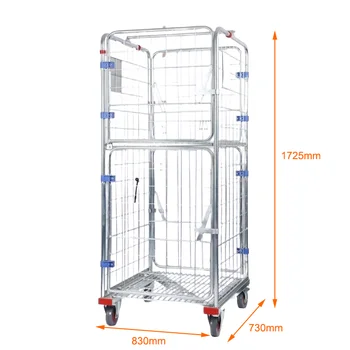 L830XD730XH1725 Collapsible 4-Sided Heavy Duty Folding Wire Mesh Storage Roll Cage Trolley for Supermarket