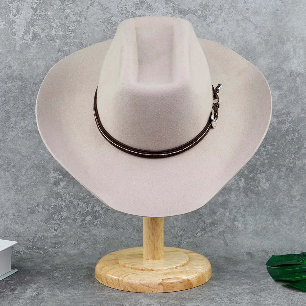 LiHua, индивидуальные бежевые ковбойские шляпы высокого качества из искусственной кожи с закругленными полями, оптовая продажа