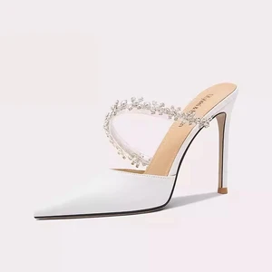 White Wedding Bridal Shoes for Women Sexy Pointed Toe High Heels Rhinestones Summer Slingback Breathable Height Increasing