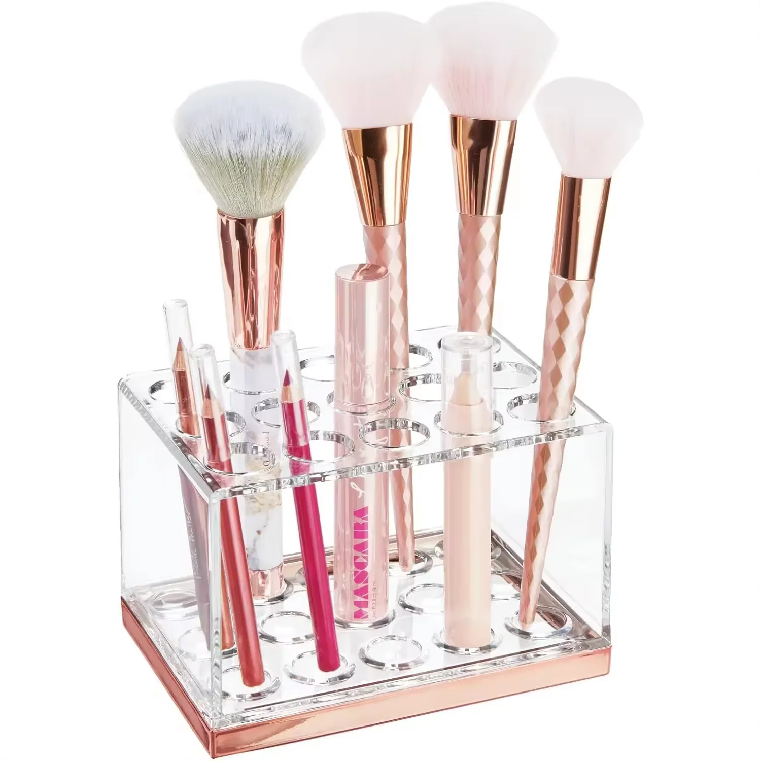Support Séchage Pinceaux Maquillage QUMENEY - 28 Trous Acrylique Pliable | Noir