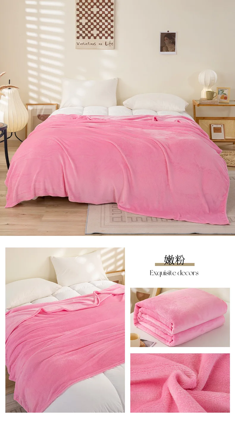 100% Polyester Flannel Fleece Throw Soft Plush Cozy Microfiber Bed Blanket Modern Solid Colors Designed Pattern Knitted Technics