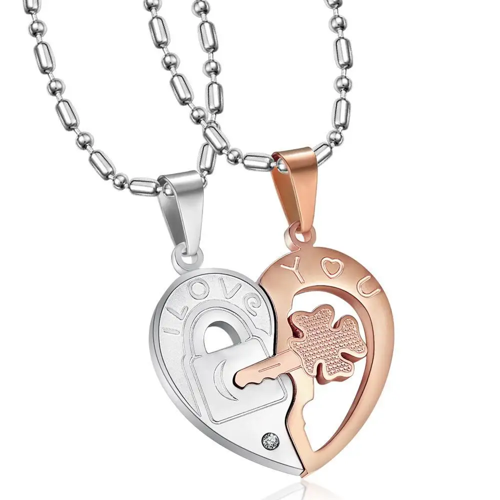 Couple Necklace Broken Heart 2 Pcs Key 
