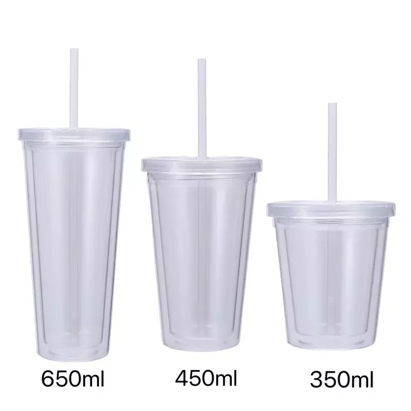 Double Wall Soda Cup with Straw 650ml - Clear