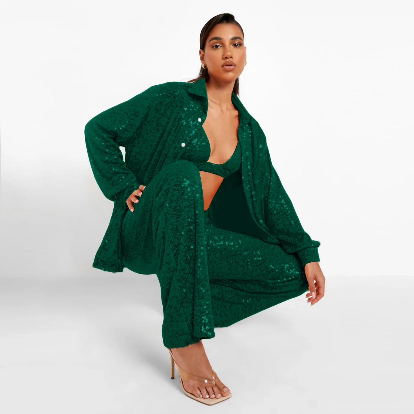 Ys 22 57 Hot Sale Solid Color Sequins Fashion Casual Suits Shirts Underwear Straight Plus Size Two Piece Pants Set Buy High Waisted Jeans Women Plus Size Women S Pants Two Piece Pants Set Product On