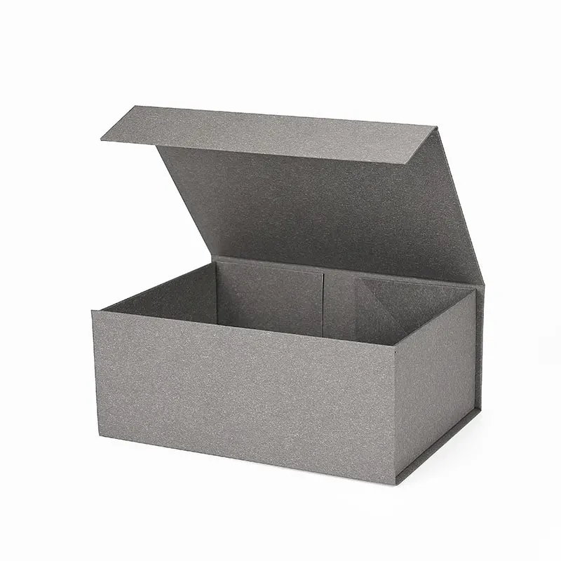 Deluxe A5 Deep Stock Grey Color Magnetic Folding Presentation Gift Box with Ribbon Tie