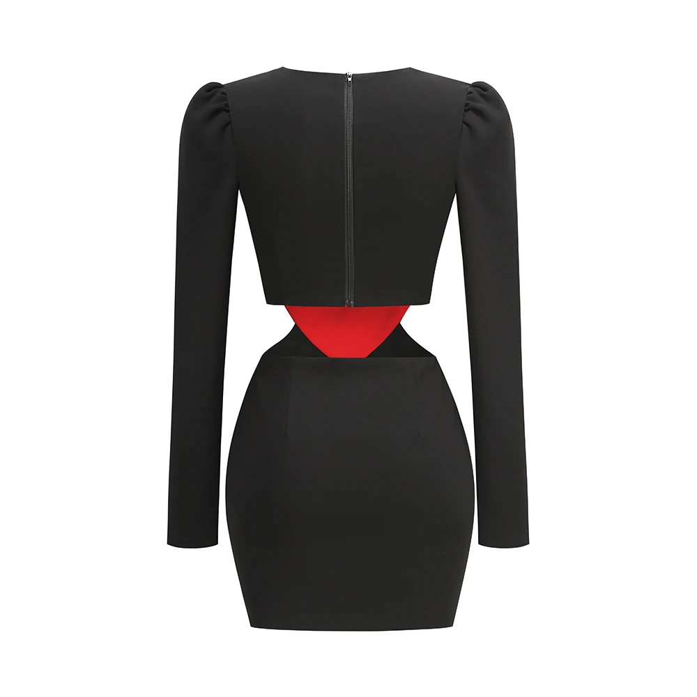 black dress long sleeve women Long Sleeve Midi Asymmetric Sheath Dress