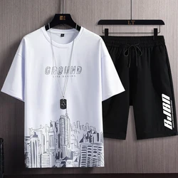 High Quality Prints Men's Set Streetwear Casual Tracksuit Men Short Sleeve T-Shirt Shorts 2 Piece Sets Jogger Sets704_voghion.com