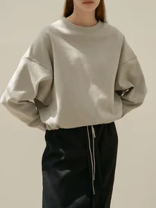 Autumn Casual Crew Neck Drop Shoulder Loose Pullover Sports Hoodie Wear Customized Embroidered Logo Women's Fitness Sweatshirt