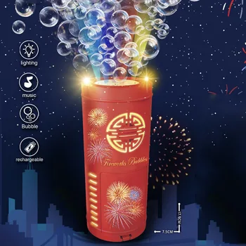 USB charging  Fireworks Bubble Machine with 100ml Bubble Solution with Lights and Music Bubble Maker Toys for Kids