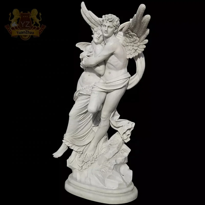 等身大の石の彫刻キューピッドとプシュケの彫刻大理石の天使の庭の彫刻