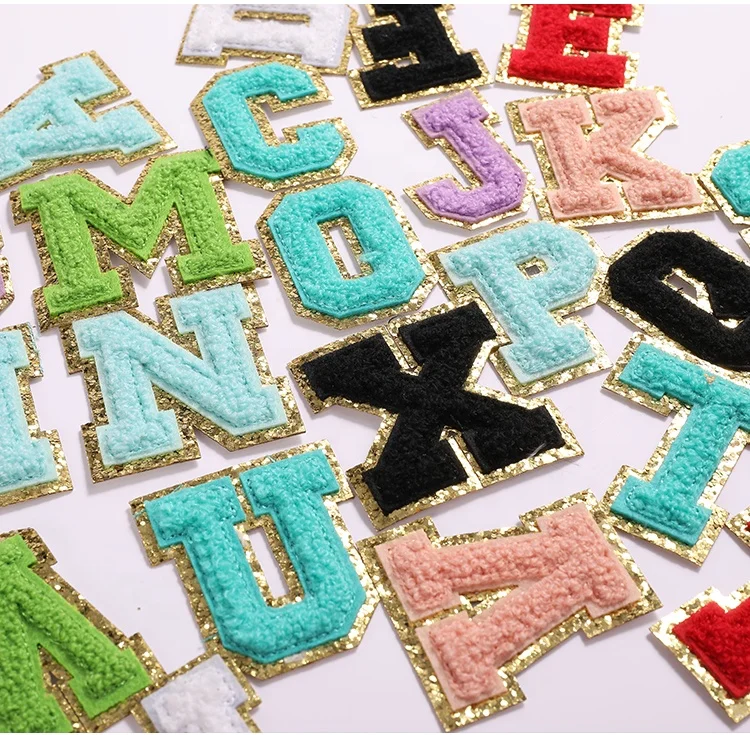 Custom Golden Edge-covered Chenille Letter Patches Iron On 26 Pieces ...