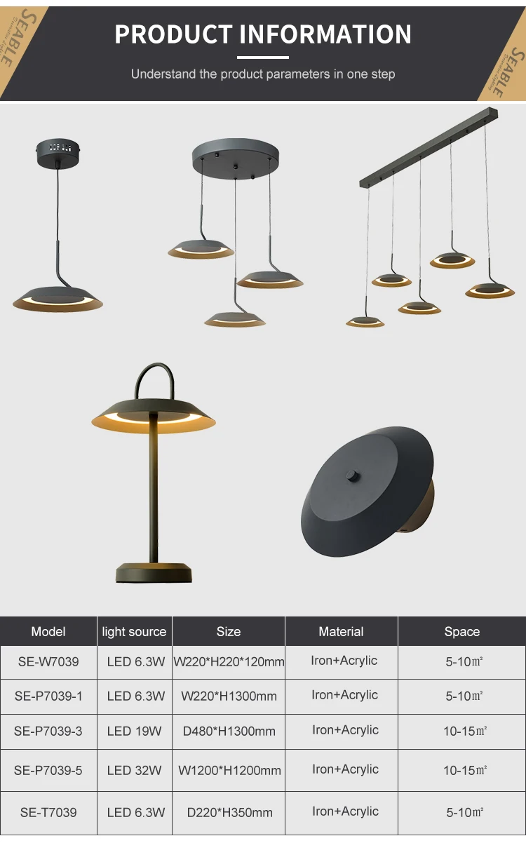 Hot Sale Decoration Ash Black Matte Gold Living Room Dining Room Acrylic Indoor LED Modern Pendant Light