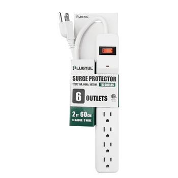 5 outlet power strip 125C 15A American surge protector ETL certified power strip white 2FT