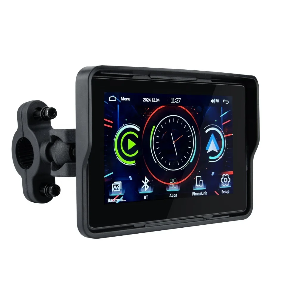 TIYPEOR 5 Inch Moto Touch Screen Portable Motorcycle Monitor Support Wireless CarPlay Android Auto Motorcycle Navigation