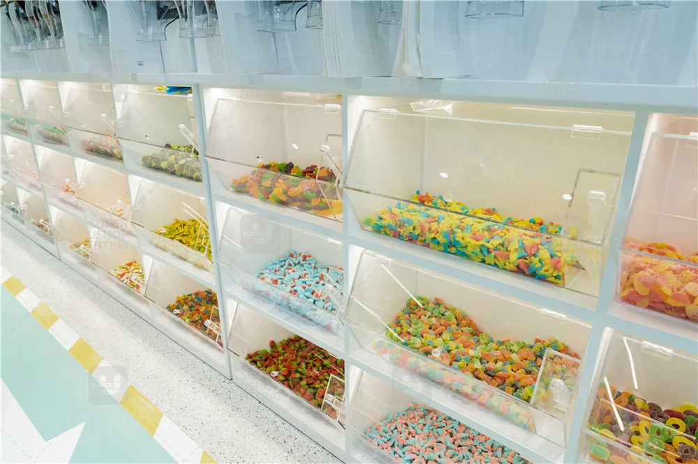 Custom Modern Unique Sweets Store Design Bespoke Snack Display Rack Shelf for Candy Shop Interior Decorations