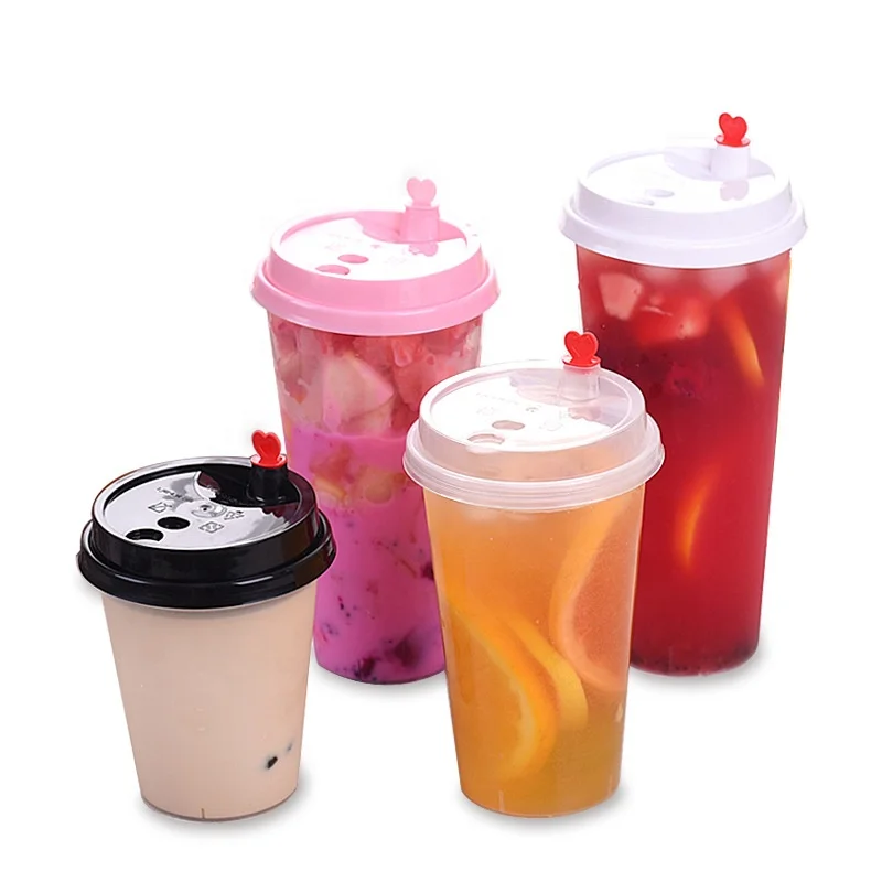 Wholesale 12oz 16oz 24oz clear plastic boba tea cups with lids