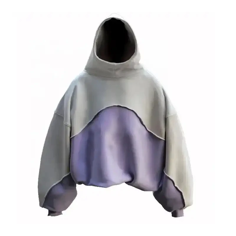 Unisex Heavyweight Oversized Pullover Hoodie 100% Thick Cotton Solid Color Blocked Patchwork Lining Streetwear Sweatshirt for