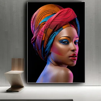 Sexy Black Nude African Woman Red Lips Canvas Painting Cuadros Posters