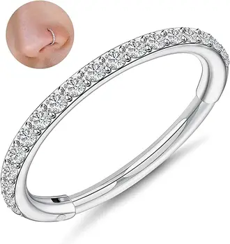 316L Steel Hinged Segment Hoop CZ Stone Nose Ring Nipple Clicker Ear Cartilage Tragus Helix Lip Earring Piercing Body Jewelry
