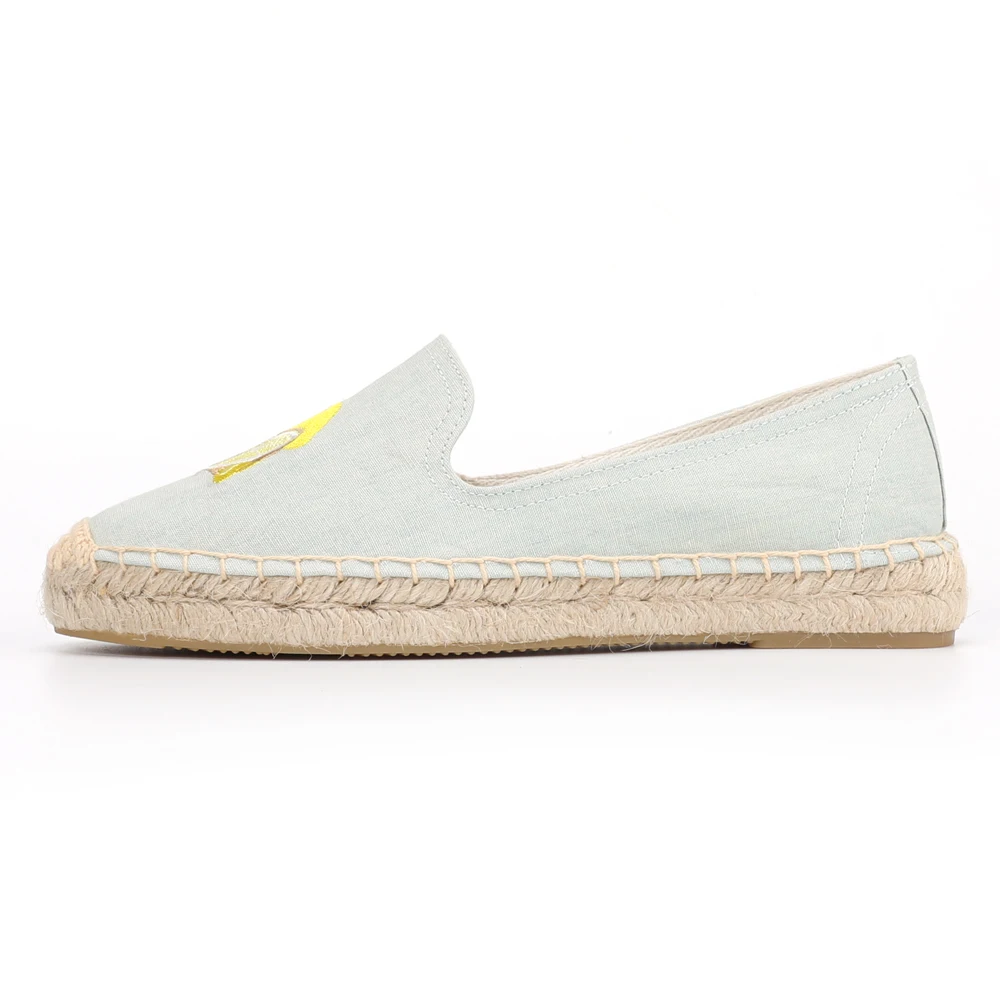 Женские холщовые эспадрильи без шнуровки, дышащие, с вышивкой лимона