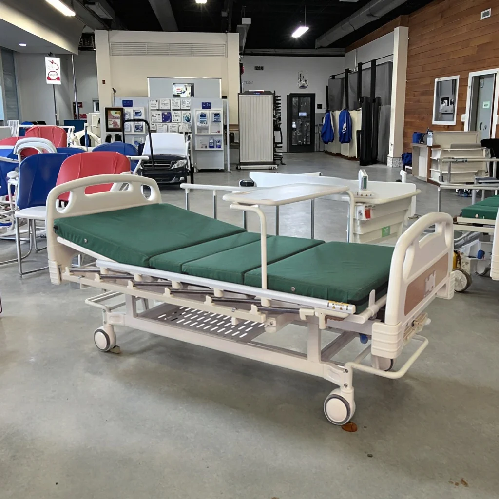 Manual Metal Hospital Bed with Central Control Brake Casters Adjustable Positions Modern Design Infusion Ready Medical Equipment 4