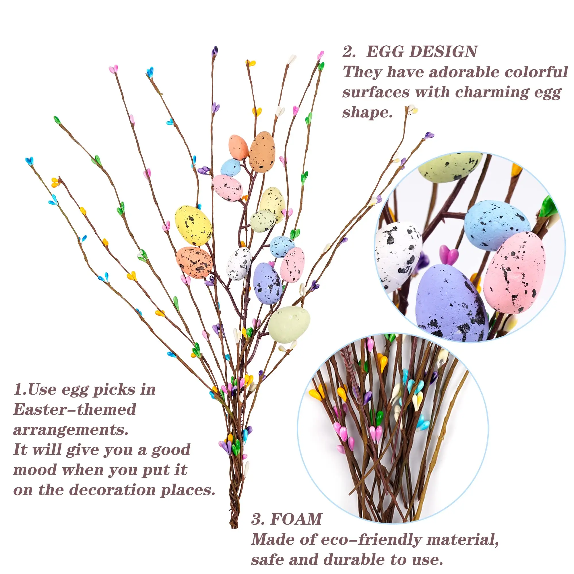 Pastel Artificial Easter Spray Vine Decorative Spring Floral Arrangement Centerpiece Foam Easter Eggs Berries for Home Office